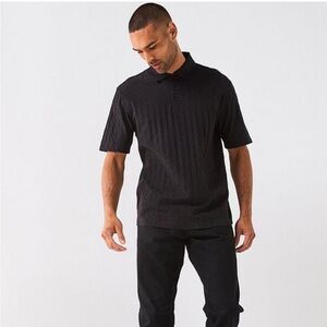 Armani Exchange Ribbed Black Polo Shirt